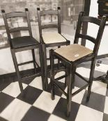 3 x Bar Stools in Black With Various Coloured Seat Pads - H87/117 x W37 x D40 cms - Ref PA140 -