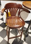 2 x Wooden Bar Stools With Backs, Armrests and Foot Bar - H65/19 x W55 x D40 cms - Ref PA139 - CL463