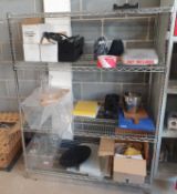1 x Stainless Steel Wire Shelf Rack With Contents - Contents Include Chopping Boards, Till Rolls and