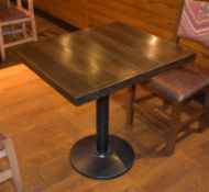 4 x Small Dining Tables With Black Pedestals and Dark Wood Panel Effect Tops - H77 x W75 x D64 cms -