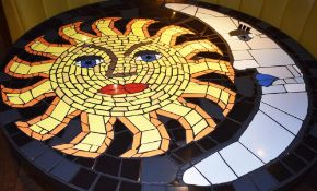 1 x Bespoke Mosaic Dining Table - Moon & Sun - Round Table With Mosiac Tiled Top and Cast Iron Base