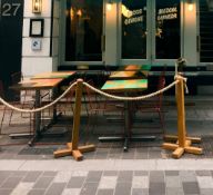 5 x Rustic Wooden Rope Barrier Posts With Rope - Dimensions: H94 x W50 x D50cm - Recently Removed