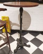 5 x Poser Bar Tables With Ornate Cast Iron Bases and Round Wooden Tabletops - H109 x W65 cms - Ref