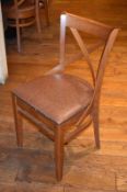 10 x Restaurant Dining Chairs With Wooden Crossbacks and Faux Leather Brown Seat Pads H84 x W45 cms