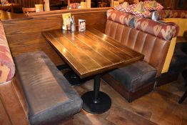 4 x Rectangular Four Seater Restaurant Dining Tables With Brown Rustic Worn Tops and Cast Iron Bases