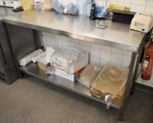 1 x Stainless Steel Commercial Prep Bench With Upstand and Undershelf - H81 x W150 x D60 cm - Ref C5