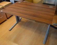 1 x Contemporary Rectangular Office Desk With Walnut Finish, Grey Base and Cable Tidy Ports - H72