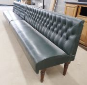 1 x Restaurant Seating Bench Upholstery in Green With Studded Back and Oak Turned Legs - H91