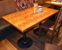 1 x Parquet Design Rectangular Restaurant Dining Table With Cast Iron Bases - Large Size - CL461 - L