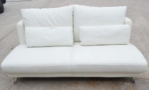 1 x Contemporary White Leather Sofa With Chrome Legs - Ref: H579 - CL380 - NO VAT - Location: Altri