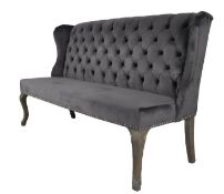 1 x HOUSE OF SPARKLES 'Jasper' Luxury Dining Sofa Bench - Richly Upholstered In Dark Grey Velvet -