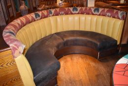 2 x Half Circle Seating Booths in Yellow and Brown Faux Leather Upholstery From Mexican Themed Resta