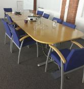 1 x Large Boardroom Table in Beech with 10 Blue Chairs - CL467 - Location: Manchester M12