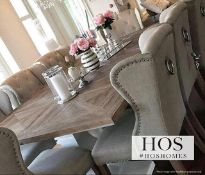 6 x HOUSE OF SPARKLES Luxury Wing Back Dining Chairs Richly Upholstered In A Silver Linen - NEW