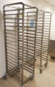 2 x Stainless Steel Rack Trolleys With 20 Tray Capacity Each - H184 x W46 x D61 cms - Ref PA118/