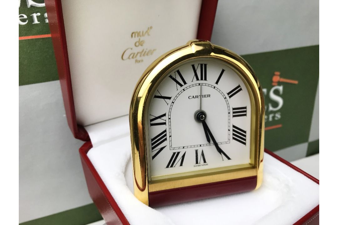 Cartier Gold Clock Swiss Quartz Desk/Travel Alarm Clock - Image 1 of 4