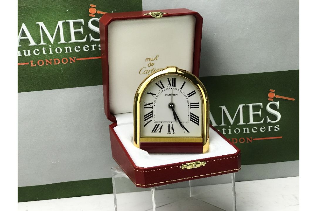 Cartier Gold Clock Swiss Quartz Desk/Travel Alarm Clock - Image 2 of 4
