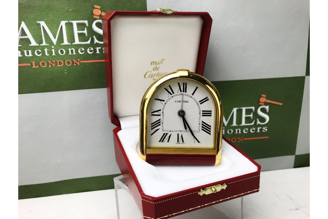 Cartier Gold Clock Swiss Quartz Desk/Travel Alarm Clock - Image 3 of 4