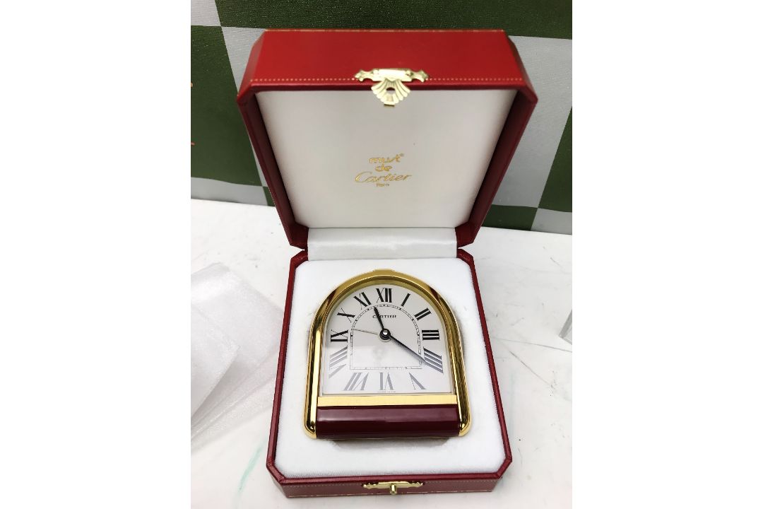 Cartier Gold Clock Swiss Quartz Desk/Travel Alarm Clock - Image 4 of 4