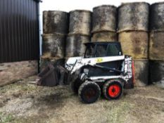 Bobcat 553 Skid Steer with Pallet Forks and Bucket