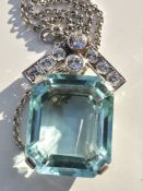 Art Déco style aquamarine-coloured paste and white sapphire pendant necklace