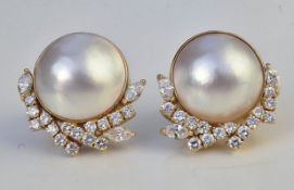 Mabe Pearl Diamond Earrings 14k