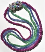 Vintage Diamond Emerald Sapphire & Ruby Necklace