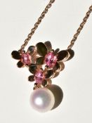 Mikimoto Pearl Sapphire Butterfly Pendant Necklace 18k
