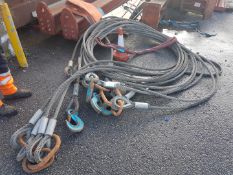 2 NO OF CIRC 35 TONNE 4 LEG WIRE ROPE SLINGS 6M BP C.W SELF LOCKING HOOKS