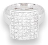 18Ct White Gold Princess Cut Diamond(2.00ct) Cluster Ring (Size N) 14x15mm Head