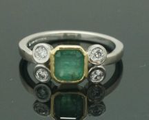 18ct Yellow & White Gold Emerald(0.72ct) & Diamond(0.20ct) Accents (Size O 1/2)