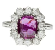 18carat White Gold Ruby Diamond Flower Pattern Cluster Ring (Size O)