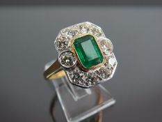 Georgeous Vintage 18ct Gold 1.3ct Diamond & 1 1/2ct Emerald Ring