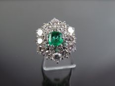 Vintage Art Deco 18ct Gold 2.5ct Diamond & 1ct Emerald Ring C.1930