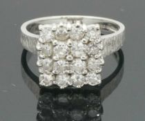Vintage 18 Carat White Gold Diamond(1.00ct) Cluster Ring (Size J) 10x10mm Head