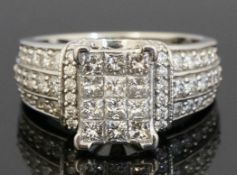 18ct White Gold Tension Princess Cut Diamond Cluster 1.50ct (Size O 1/2)