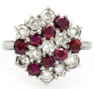 18 carat White Gold Ruby Diamond Alternating Pattern Cluster Ring (Size P)