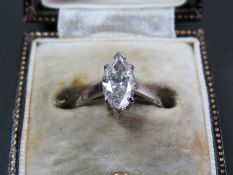 Super Vintage 18ct Gold 1.25ct Marquise Cut Diamond Solitaire Ring