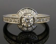 18ct White Gold Art Deco Style Diamond(1.00tcw) Halo Solitaire Ring (Size M)