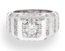 9Carat White Gold 2.00ct Diamond Gypsy Signet Ring (Size W) 14x14mm Head