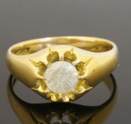 Antique 18ct Gold Diamond (0.70ct) Gypsy Solitaire Signet Ring (Size R 1/2)