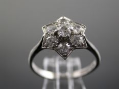 Art Deco 18ct Gold & Platinum 1.2ct Diamond Start Head Cluster Ring C.1920