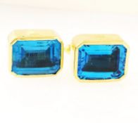 18Carat Yellow Gold Fancy Emerald Cut London Blue 21.94TCW Topaz Cufflinks