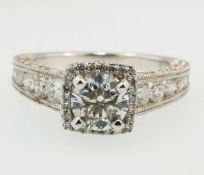 14Ct White Gold Brilliant Cut Halo Solitaire Diamond (1.50ct) Ring (Size K 1/2)