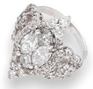 Vintage 18Carat White Gold Marquis Shape 1.65ct Diamond Cluster Ring (Size J)