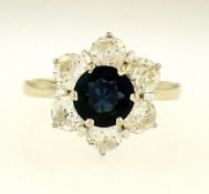Vintage 18Carat Yellow Gold Sapphire & Diamond Daisy Cluster Ring (Size O 1/2)