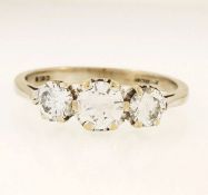 18Carat White Gold 1.00ct Diamond Three Stone Ring (Size N 1/2) 14x5mm