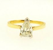 18Carat Yellow Gold 1.04CT Pear Cut Diamond Solitaire Ring (Size M) 6x9mm Head