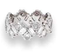 Platinum 950 7.00ct Round & Emerald Cut Diamond Band (Size O 1/2) 8mm Widest