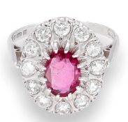 Vintage 18ct White Gold Ruby(1.50ct) & Diamond(1.50ct) Cluster Ring (Size Q)